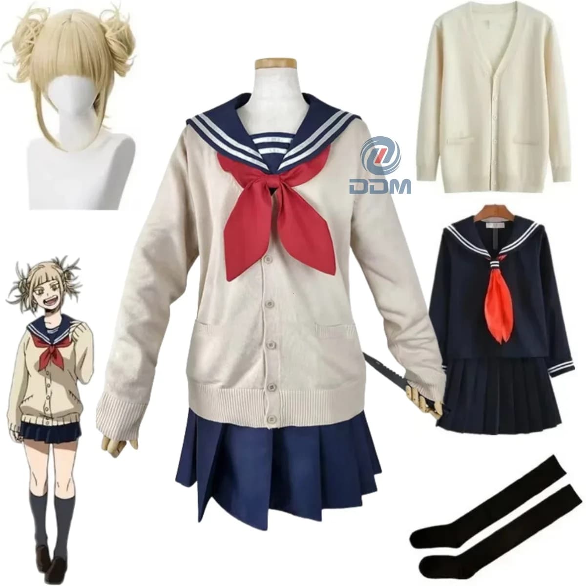 Disfraz de My Hero Academia para Halloween, disfraz de Anime Boku No Hero Academia Himiko Toga JK, uniforme, suéter, abrigo, peluca, disfraces