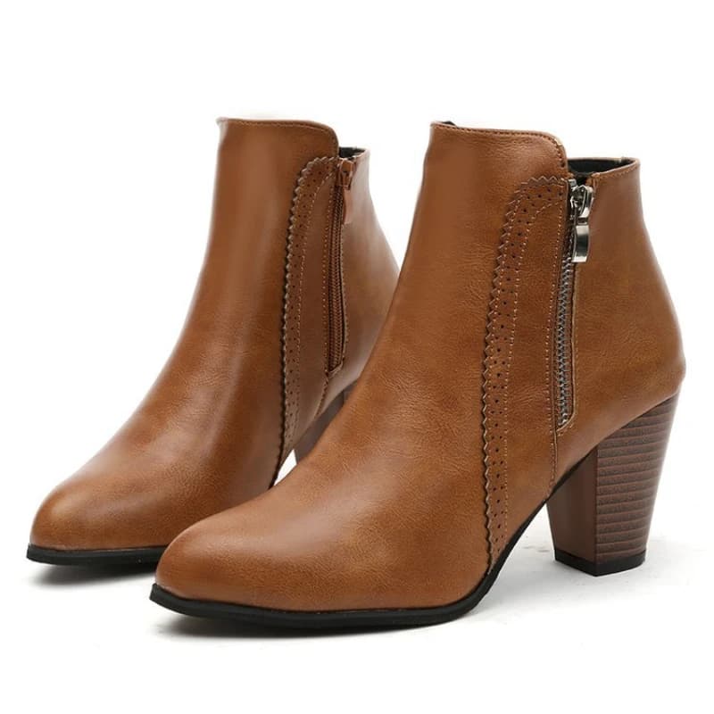 Botas de tacón grueso para mujer, calzado antideslizante para exteriores, Botas de moda con cremallera Retro, zapatos informales cómodos, novedad de Otoño de 2024