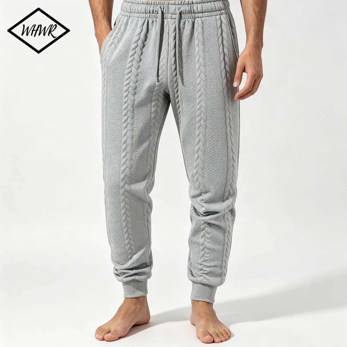 Pantalones de chándal de punto jacquard para hombre, estilo urbano, con textura 3D, puños acanalados, informales
